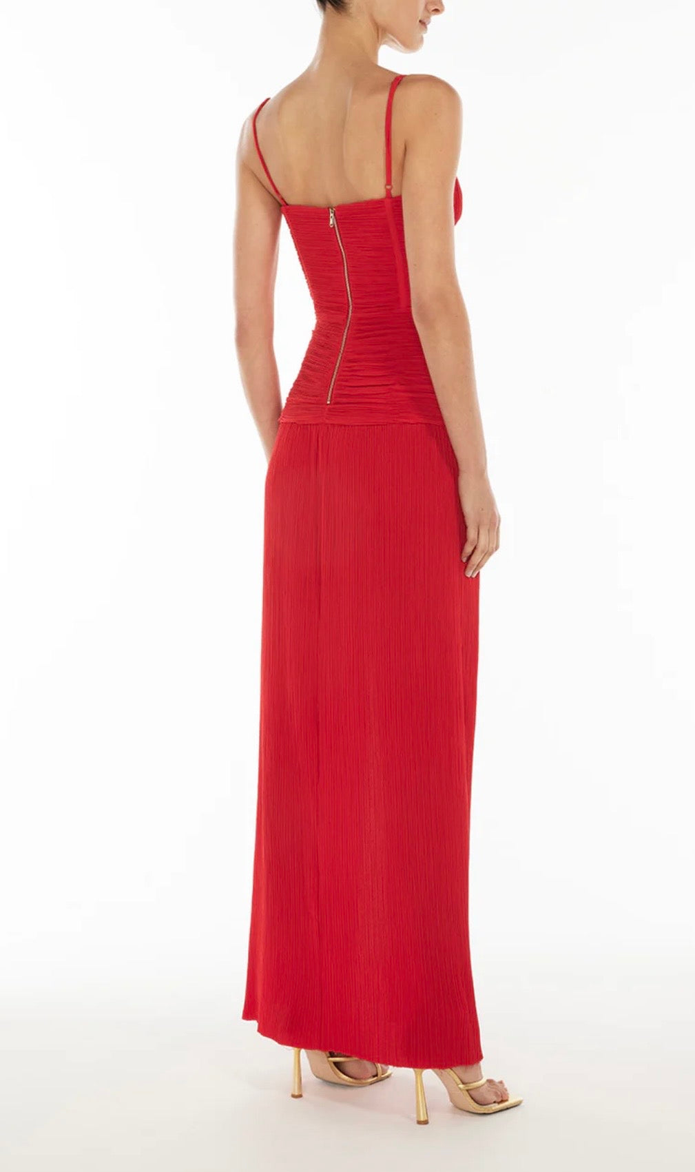 Red Long pleated dress