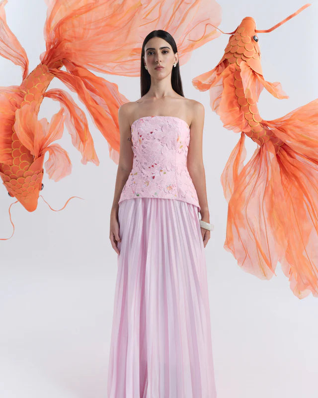 Justin Tong Pink Pleated Dress