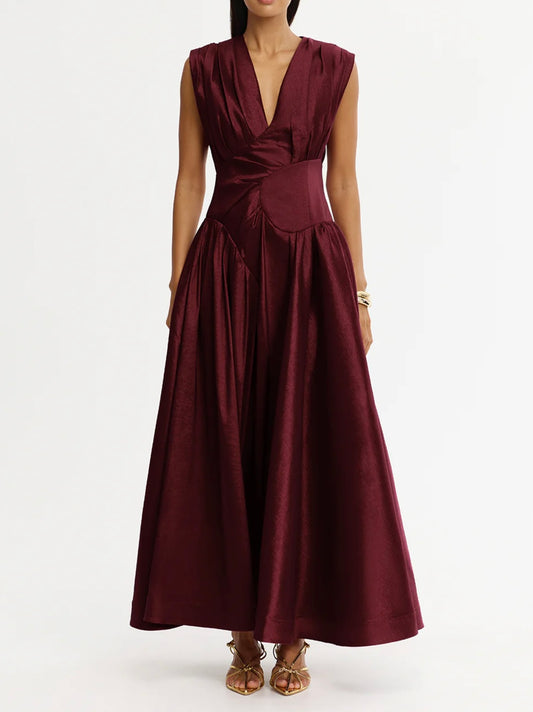 Red evening gown for rent, maxi style 