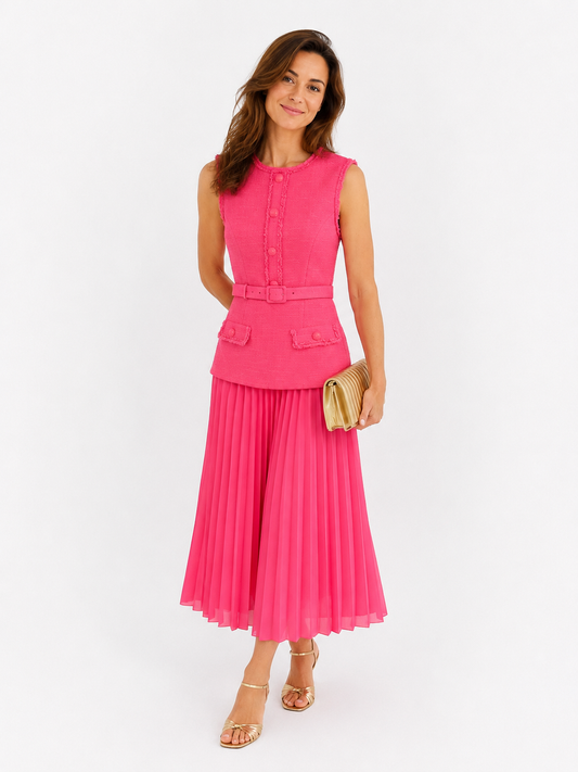 Pink Midi  pleated skirt dress