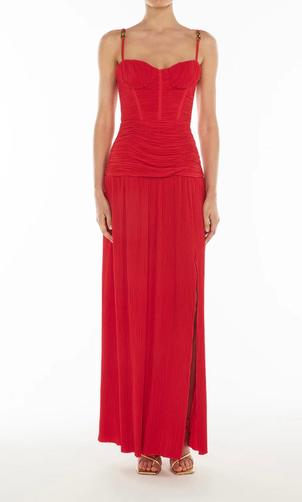 Red Long pleated dress