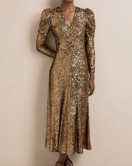 Cefinn Sequin gold dress